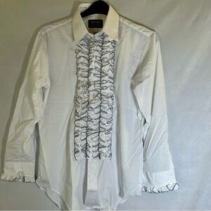 Vintage 70’s Arrow Ruffle Tuxedo Shirt, White Black Trim. Size 15½ Prom Wedding